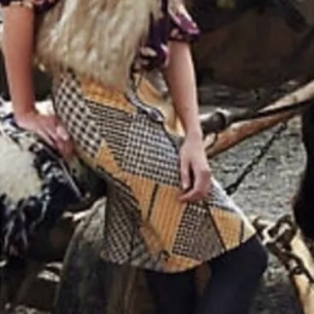 Anthropologie Maeve Velvet Hounds-tooth patchwork skirt